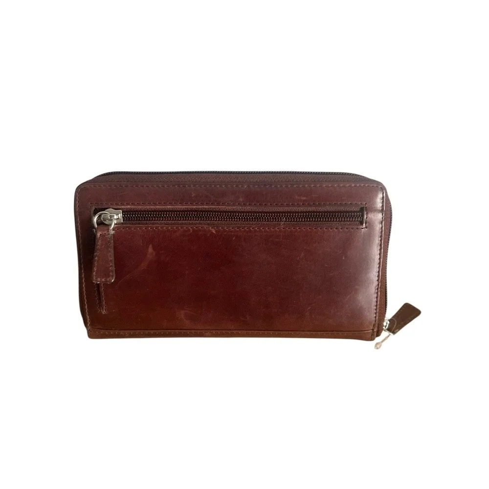 Mancini Women's Casablanca Collection Rfid‎ Secure Clutch Wallet Brown Nickel